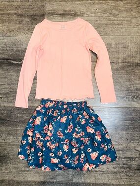 Carter’s Kids Floral Tiered Skirt with Pink Long-Sleeve Top